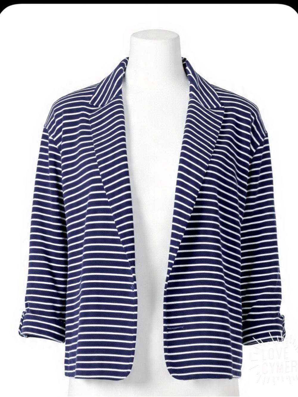 Olivia Moon Navy and White Striped Open Front Blazer